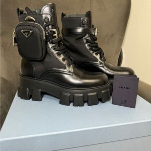 Prada leather and nylon boots in size 37.5 (7.5 US)